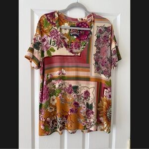 NWOT Johnny Was Romantic Favorite Floral Tee V Neck Top Bamboo XL New
